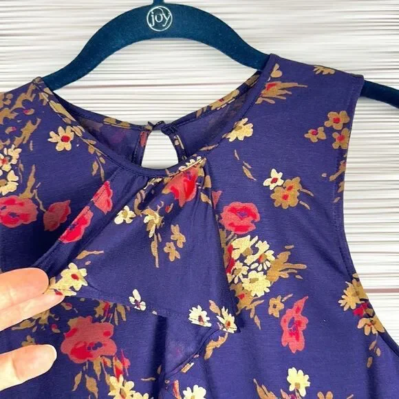 NWT New Chaps Viscose Top Tee Blouse Floral Purple Ruffle Front Sleeveless S - Picture 4 of 13